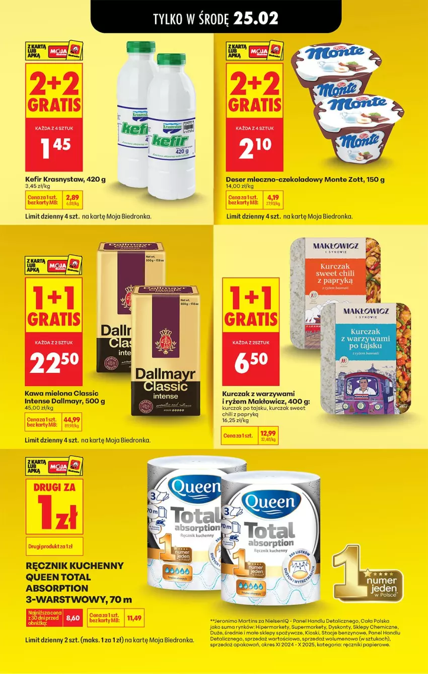 Gazetka promocyjna Biedronka - Od Poniedziałku - ważna 23.02 do 28.02.2026 - strona 9 - produkty: Dallmayr, Deser, Gra, Kawa, Kawa mielona, Kefir, Kurczak, Monte, Papier, Ręcznik, Ręcznik kuchenny, Ręczniki papierowe, Ser, Warzywa, Zott