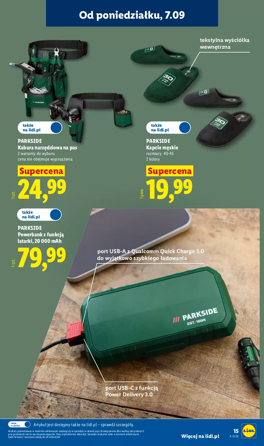 Gazetka promocyjna Lidl - Gazetka ważna od 07.09. do 12.09. - ważna 07.09 do 12.09.2026 - strona 19 - produkty: Kapcie, Parkside, Por, Powerbank