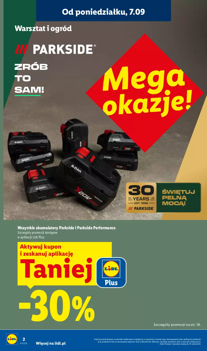 Gazetka promocyjna Lidl - Gazetka ważna od 07.09. do 12.09. - ważna 07.09 do 12.09.2026 - strona 2 - produkty: Akumulator, Ogród, Parkside