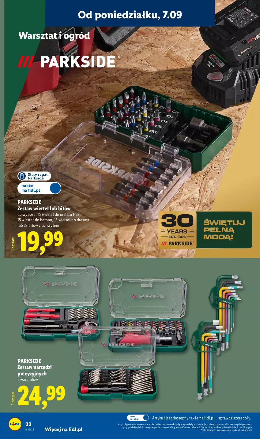 Gazetka promocyjna Lidl - Gazetka ważna od 07.09. do 12.09. - ważna 07.09 do 12.09.2026 - strona 26 - produkty: Ogród, Parkside, Regał, Zestaw narzędzi, Zestaw wierteł