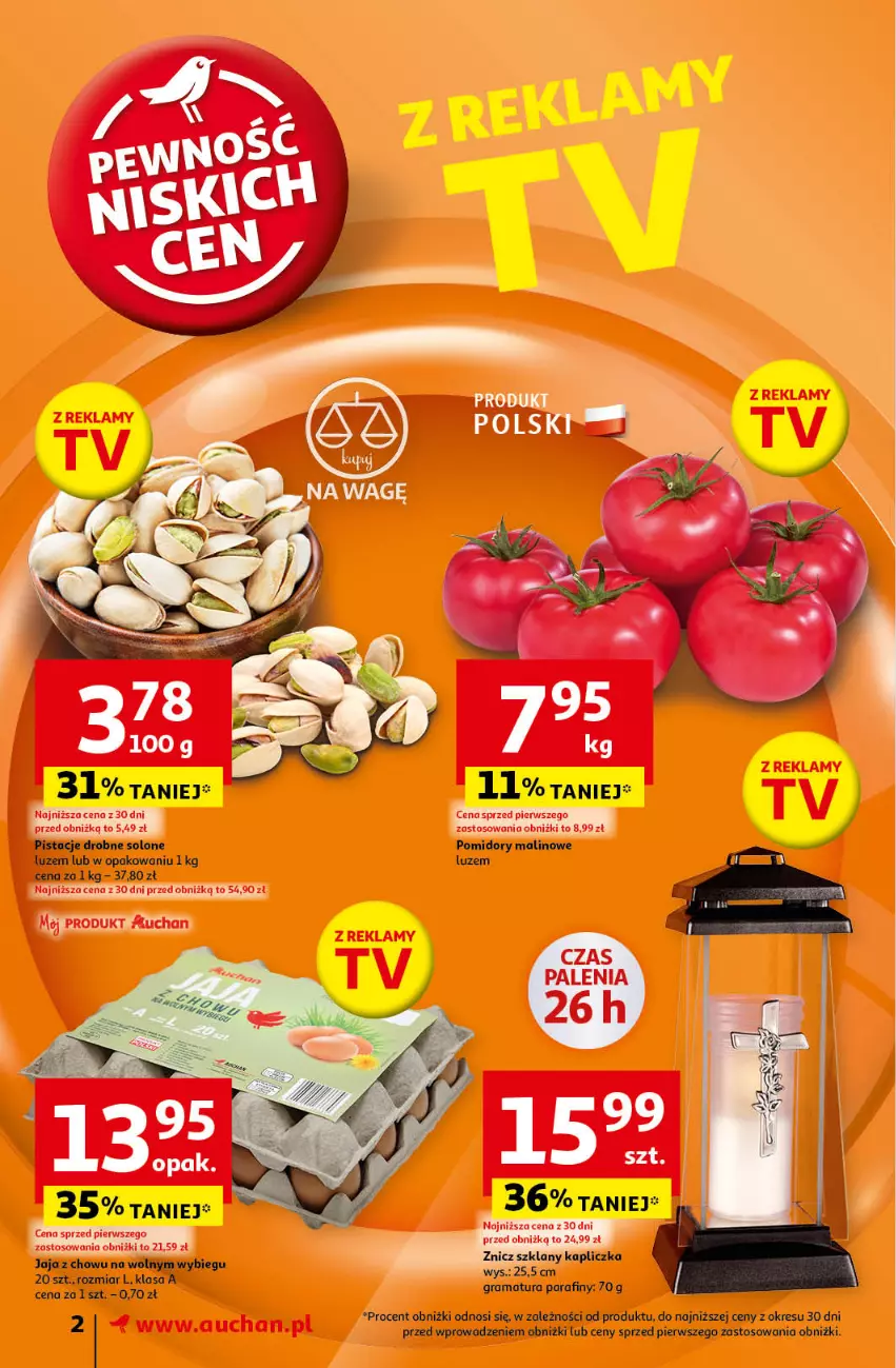 Gazetka promocyjna Auchan - Pewność Niskich Cen Supermarket - ważna 15.10 do 23.10.2024 - strona 2 - produkty: Jaja, Pistacje, Pomidory