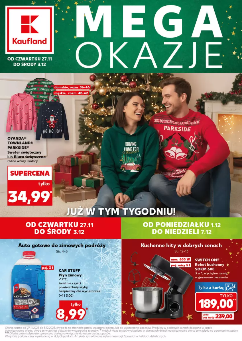 Gazetka promocyjna Kaufland - Kaufland - ważna 27.11 do 03.12.2025 - strona 1 - produkty: Bluza, Parkside, Piec, Płyn zimowy, Robot, Sok, Sweter