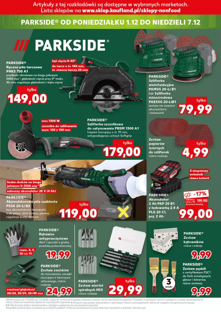 Gazetka promocyjna Kaufland - Kaufland - ważna 27.11 do 03.12.2025 - strona 15 - produkty: Akumulator, Lakier, Lazur, Parkside, Rękawice, Szczotka, Szlifierka, Top, Zestaw pędzli, Zestaw wierteł