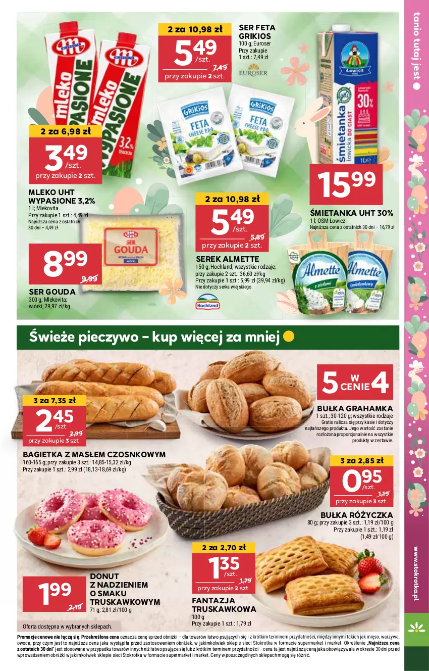 Gazetka promocyjna Stokrotka - Supermarket - ważna 10.04 do 15.04.2025 - strona 13 - produkty: Almette, Bagietka, Bułka, Bułka grahamka, Donut, Fa, Fanta, Feta, Gouda, Gra, Mleko, Owoce, Piec, Pieczywo, Por, Ser, Serek, Warzywa