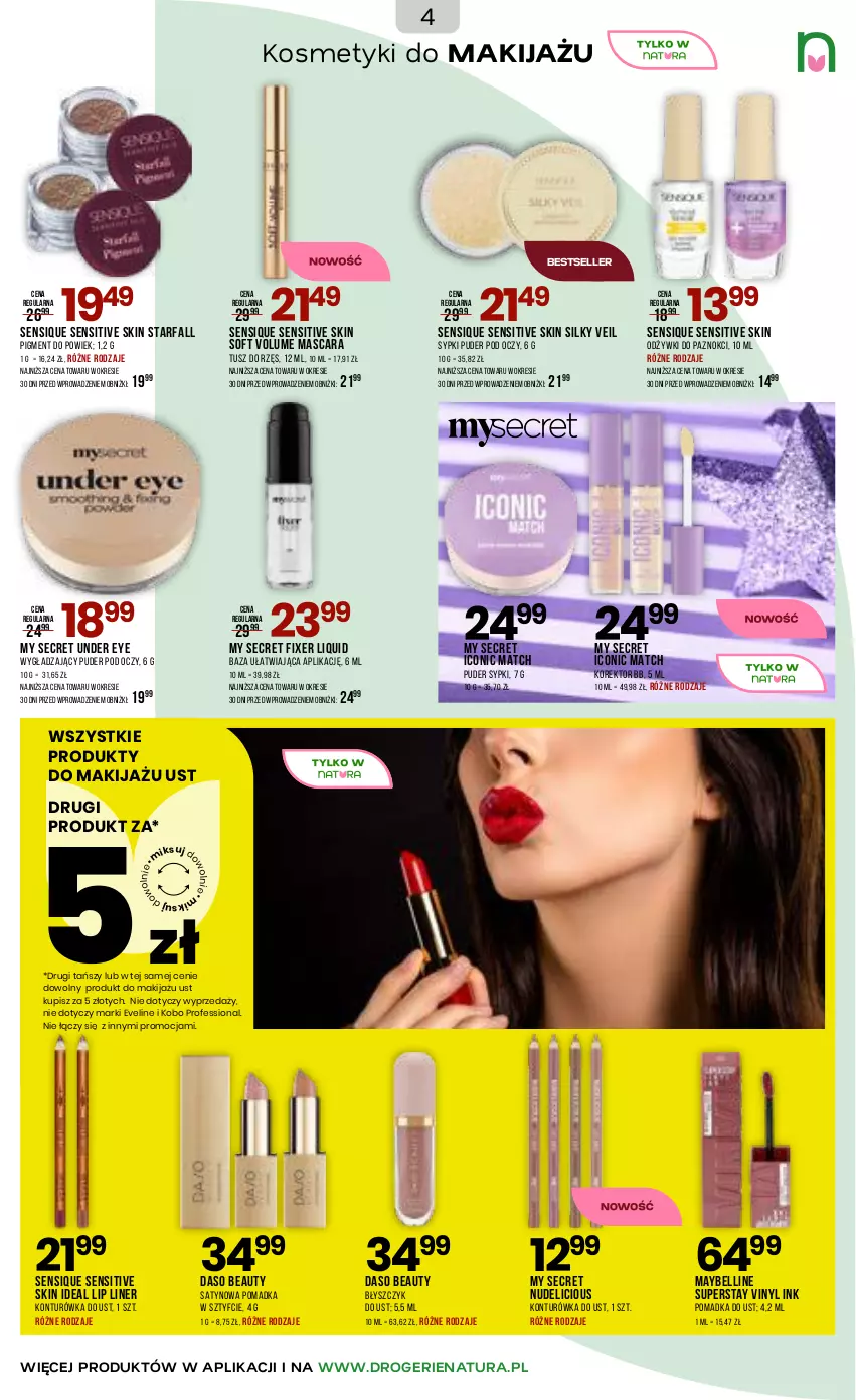 Gazetka promocyjna Drogerie Natura - Gazetka Drogerie Natura - ważna 16.02 do 04.03.2026 - strona 4 - produkty: Bell, Błyszczyk do ust, Eveline, Fa, KOBO, Konturówka do ust, Makijaż, Maybelline, Produkty do makijażu, Puder, Tusz