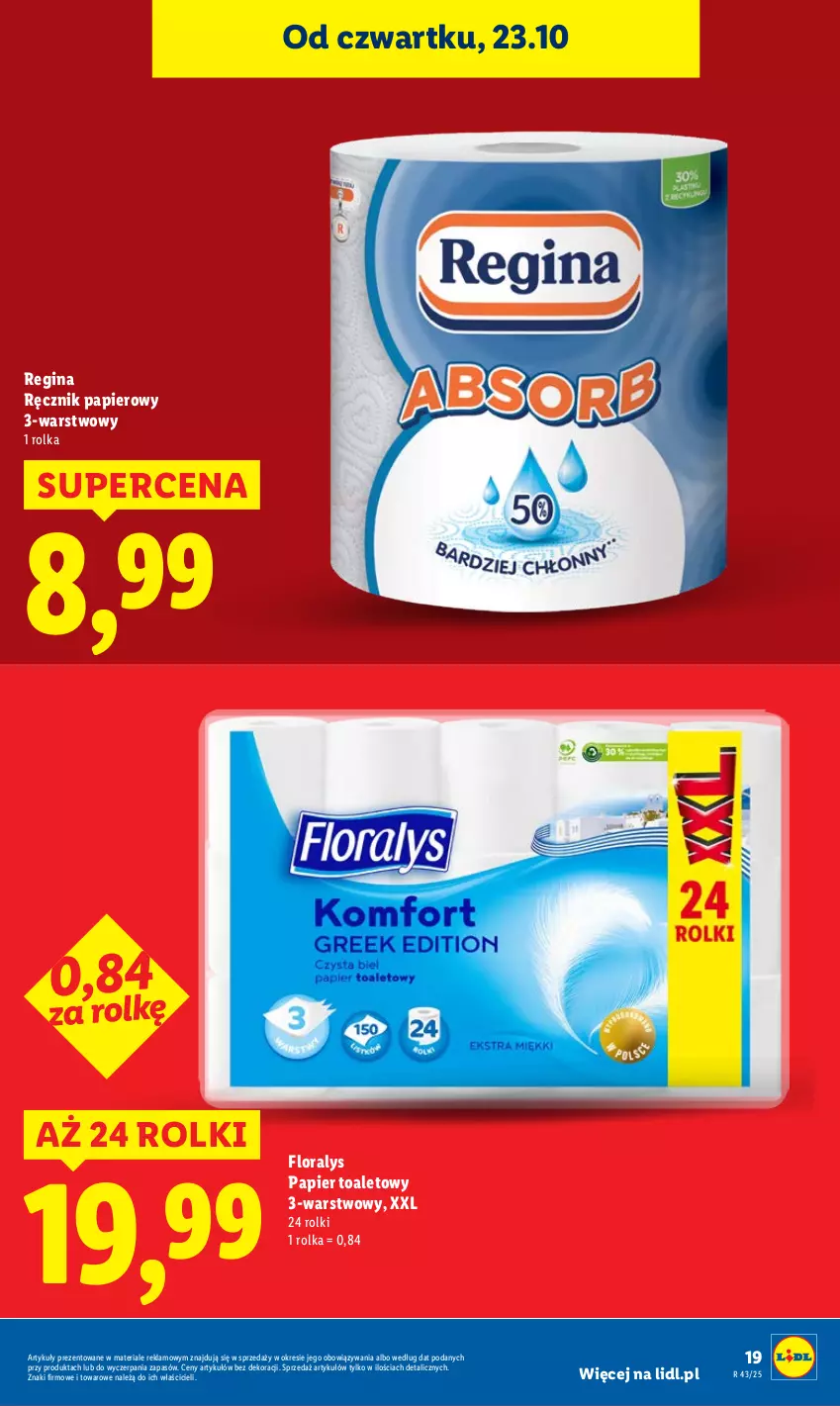 Gazetka promocyjna Lidl - GAZETKA - ważna 23.10 do 25.10.2025 - strona 19 - produkty: Flora, Gin, Papier, Papier toaletowy, Ręcznik, Rolki