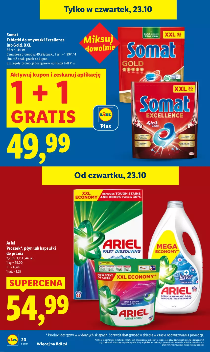 Gazetka promocyjna Lidl - GAZETKA - ważna 23.10 do 25.10.2025 - strona 20 - produkty: Ariel, Gra, Kapsułki do prania, Somat, Tablet, Tabletki do zmywarki, Zmywarki