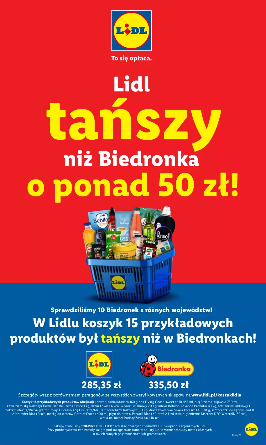 Gazetka promocyjna Lidl - GAZETKA - ważna 23.10 do 25.10.2025 - strona 23 - produkty: BEBILON, Chrzan, Dallmayr, Discreet, Dżem, Fructis, Garnier, Gra, Grejpfrut, Hortex, Kawa, Kokos, Kosz, Kujawski, Lack, Mleko, Mleko Bebilon, Nektar, Olej, Perwoll, Płyn do prania, Por, Pur, Rama, Sok, Sos, Wkładki, Worki na śmiec, Worki na śmieci