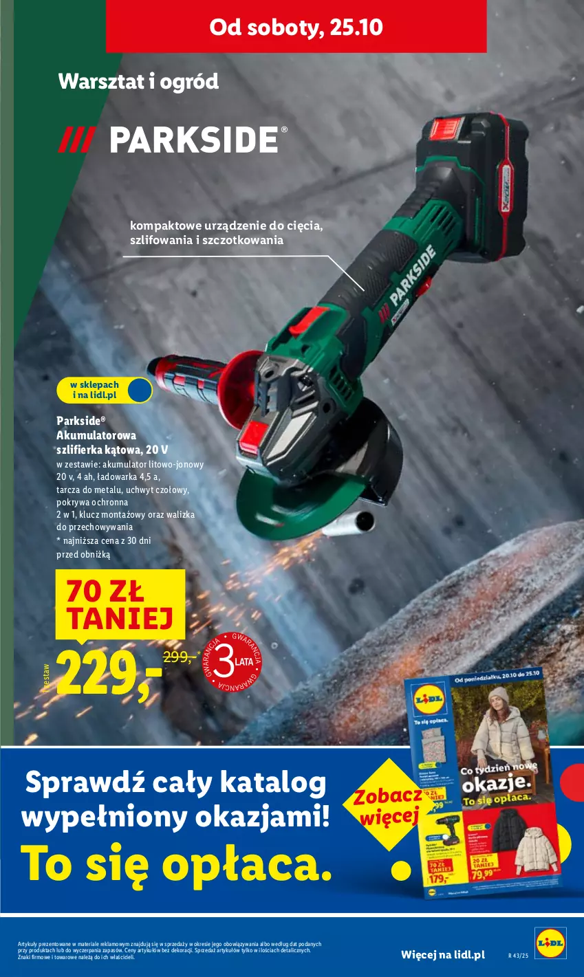 Gazetka promocyjna Lidl - GAZETKA - ważna 23.10 do 25.10.2025 - strona 25 - produkty: Akumulator, Ogród, Parkside, Pokrywa, Szlifierka, Szlifierka kątowa, Walizka, Warka