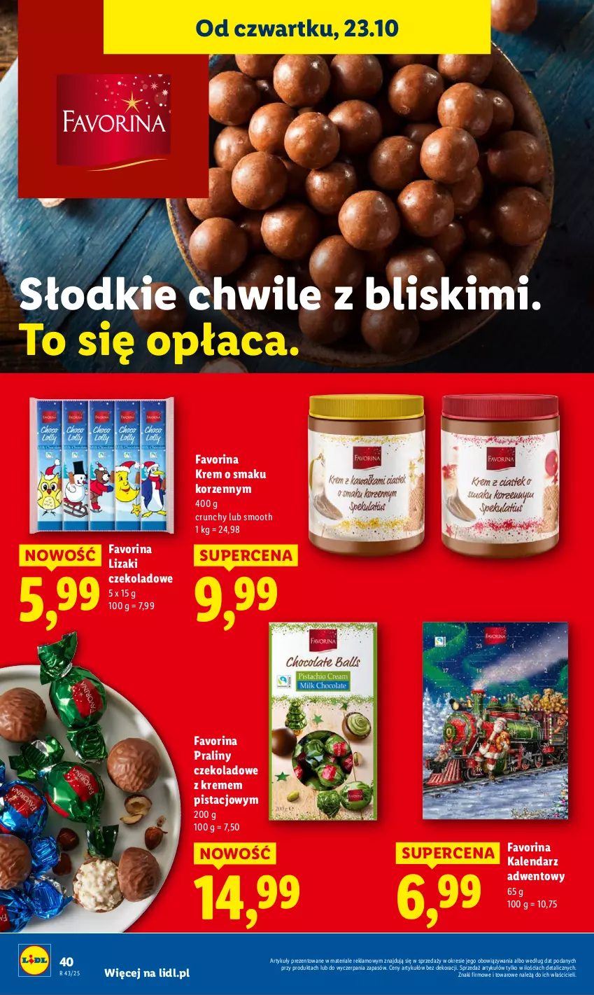 Gazetka promocyjna Lidl - GAZETKA - ważna 23.10 do 25.10.2025 - strona 44 - produkty: Fa, Kalendarz, Kalendarz adwentowy, Lizaki, Lizaki czekoladowe, Praliny