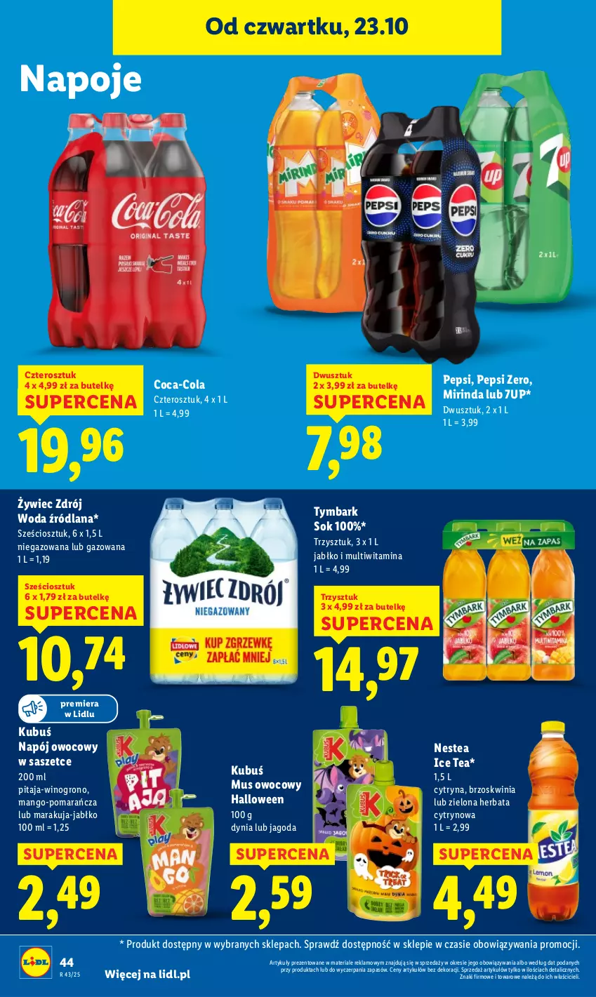 Gazetka promocyjna Lidl - GAZETKA - ważna 23.10 do 25.10.2025 - strona 48 - produkty: 7up, Coca-Cola, Herbata, Ice tea, Kubuś, LANA, Mango, Mirinda, Mus, Napój, Napoje, Nestea, Pepsi, Sok, Tymbark, Wino, Woda