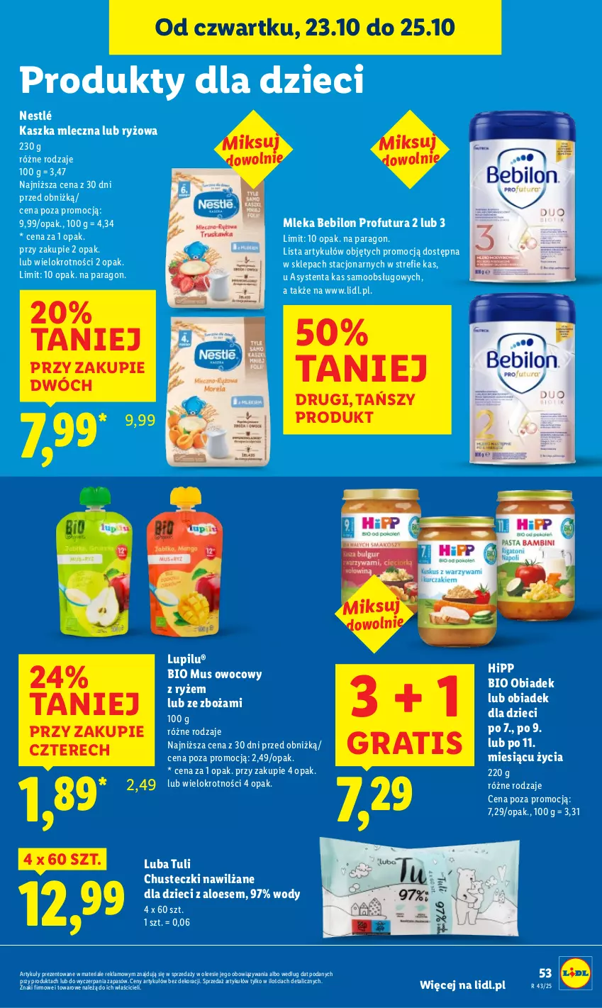 Gazetka promocyjna Lidl - GAZETKA - ważna 23.10 do 25.10.2025 - strona 57 - produkty: BEBILON, Chusteczki, Dzieci, Gra, HiPP, Hipp Bio, Mus, Nestlé, Ryż