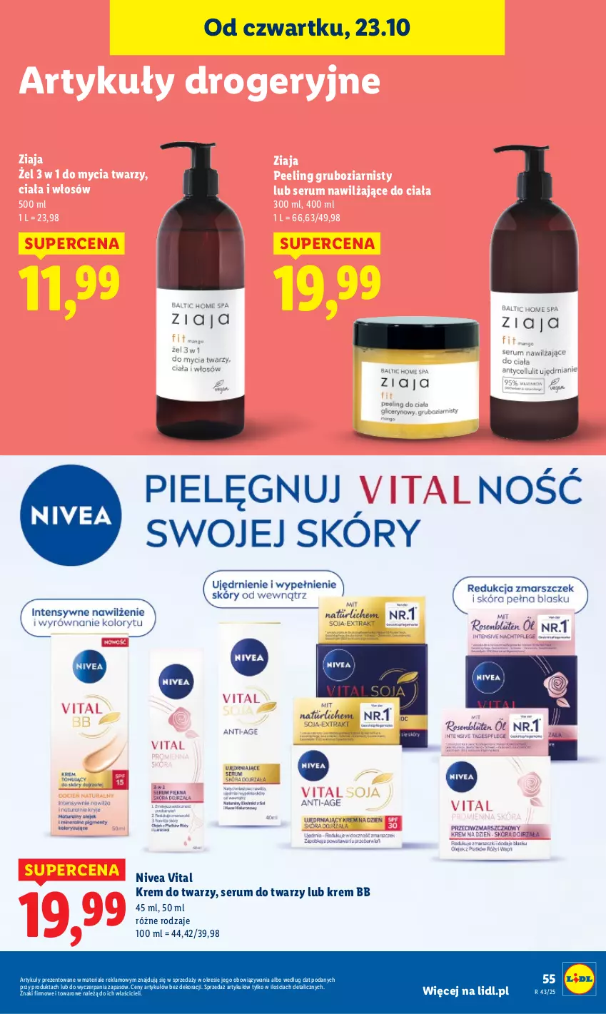 Gazetka promocyjna Lidl - GAZETKA - ważna 23.10 do 25.10.2025 - strona 59 - produkty: Krem bb, Krem do twarzy, Nivea, Peeling, Rum, Ser, Serum, Serum do twarzy, Ziaja