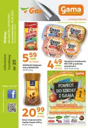 Gazetka promocyjna Gama - Gazetka Gama - Gazetka - ważna od 29.09 do 29.09.2023 - strona 1 - produkty: Piec, Kawa rozpuszczalna, Sok, Smakowita, Sokołów, Kawa, O nas, Margaryna, Fa