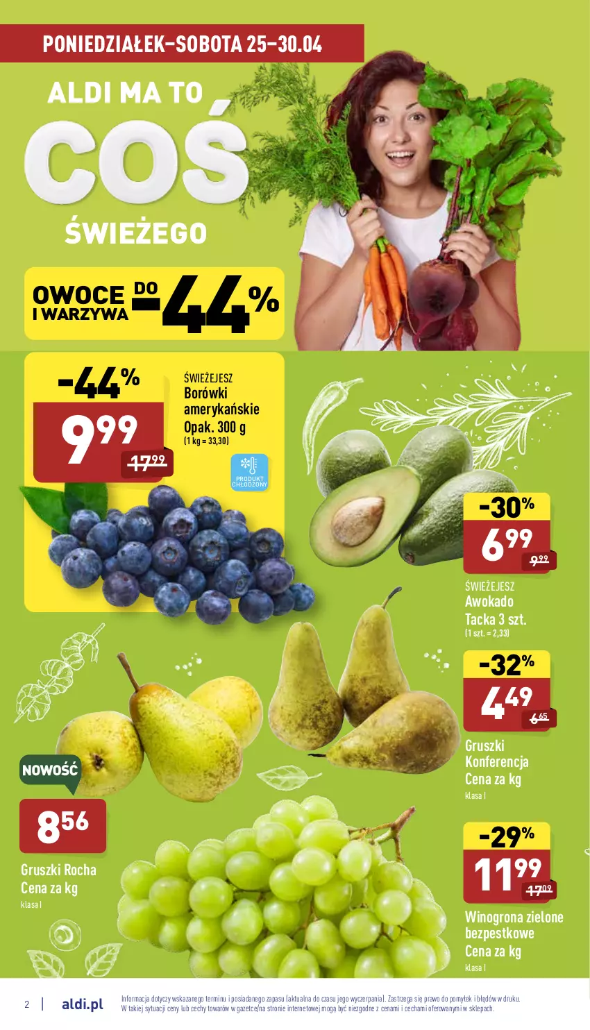 Gazetka promocyjna Aldi - Katalog spożywczy - ważna 25.04 do 30.04.2022 - strona 2 - produkty: Gruszki, Owoce, Warzywa, Wino, Winogrona