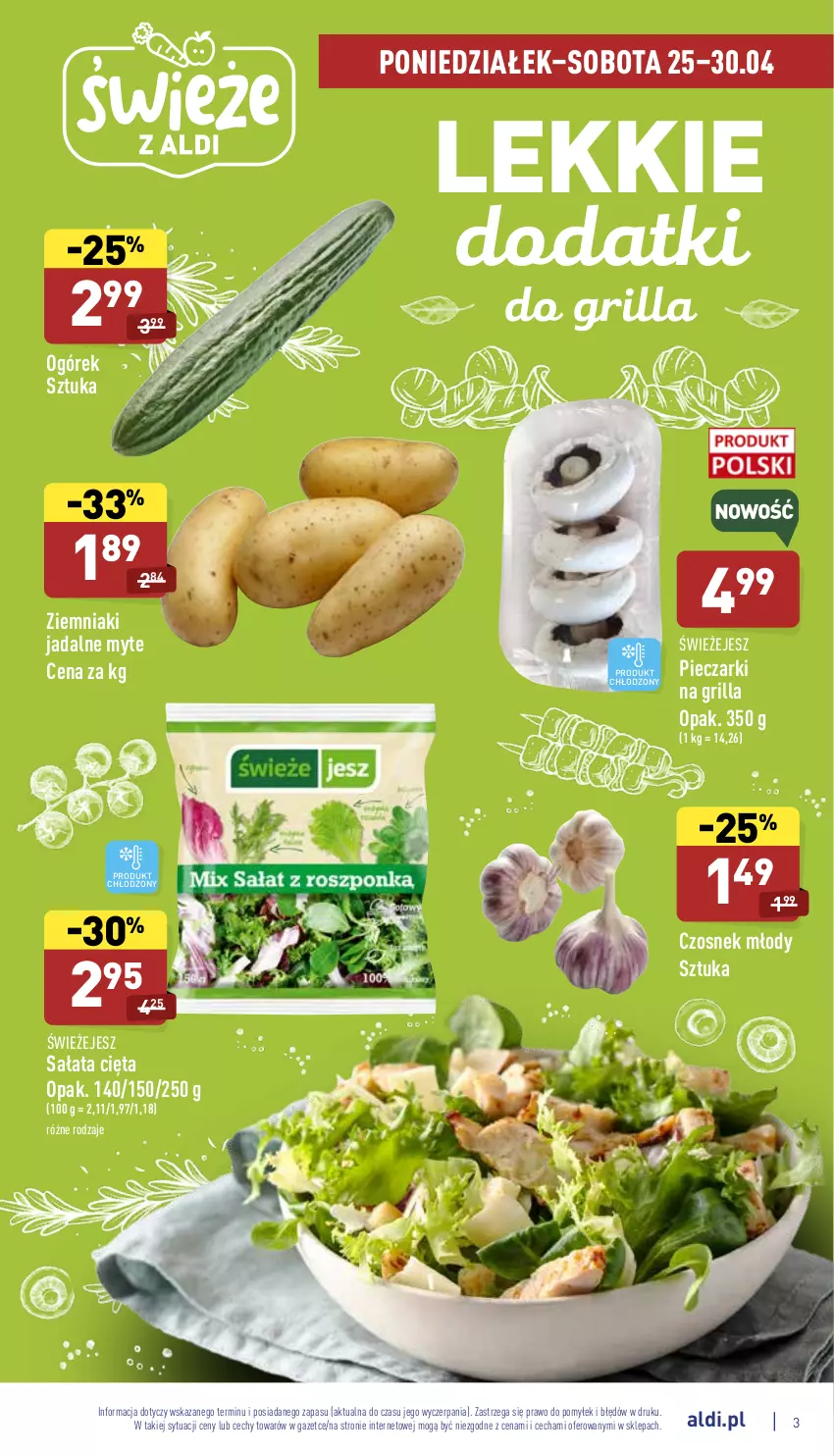 Gazetka promocyjna Aldi - Katalog spożywczy - ważna 25.04 do 30.04.2022 - strona 3 - produkty: Czosnek, Grill, Ogórek, Piec, Sałat, Ziemniaki