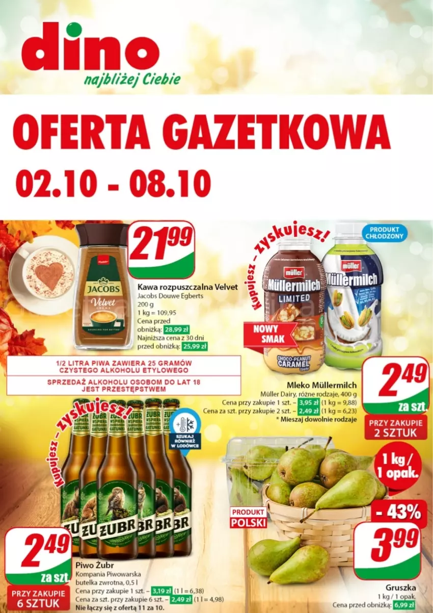 Gazetka promocyjna Dino - ważna 02.10 do 08.10.2024 - strona 1 - produkty: Jacobs, JBL, Kawa, Kawa rozpuszczalna, Mleko, Piwo, Por, Velvet