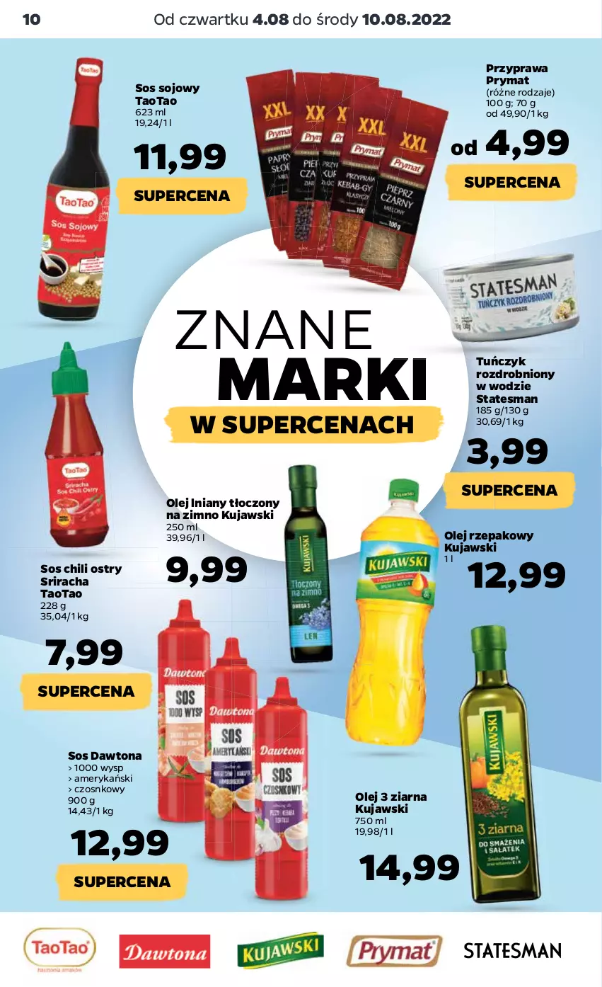 Gazetka promocyjna Netto - Artykuły spożywcze - ważna 04.08 do 10.08.2022 - strona 10 - produkty: Dawtona, Kujawski, Olej, Olej rzepakowy, Prymat, Sos, Sos sojowy, TaoTao, Tuńczyk