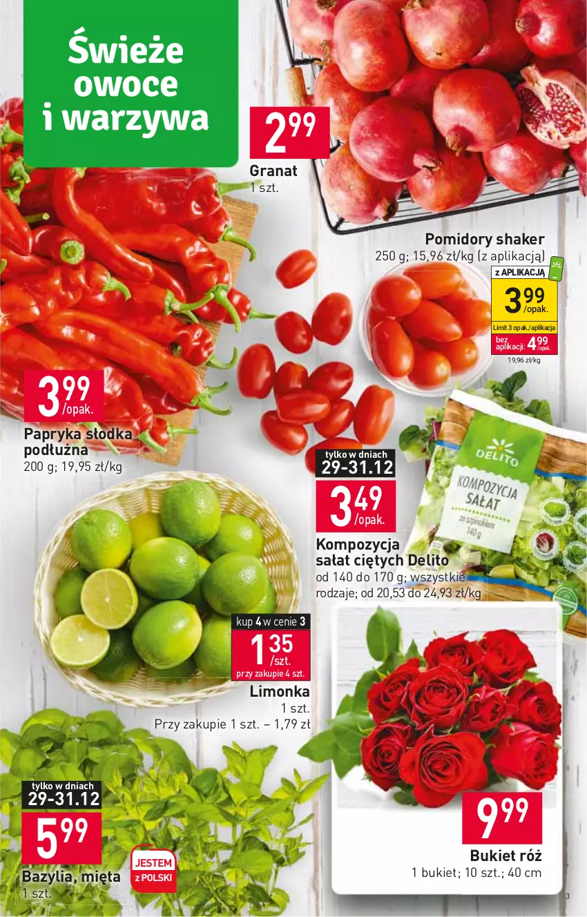 Gazetka promocyjna Stokrotka - Supermarket - ważna 29.12.2022 do 04.01.2023 - strona 3 - produkty: Bazyl, Bazylia, Bukiet, Gra, Granat, Limonka, Mięta, Papryka, Papryka słodka, Pomidory, Sałat