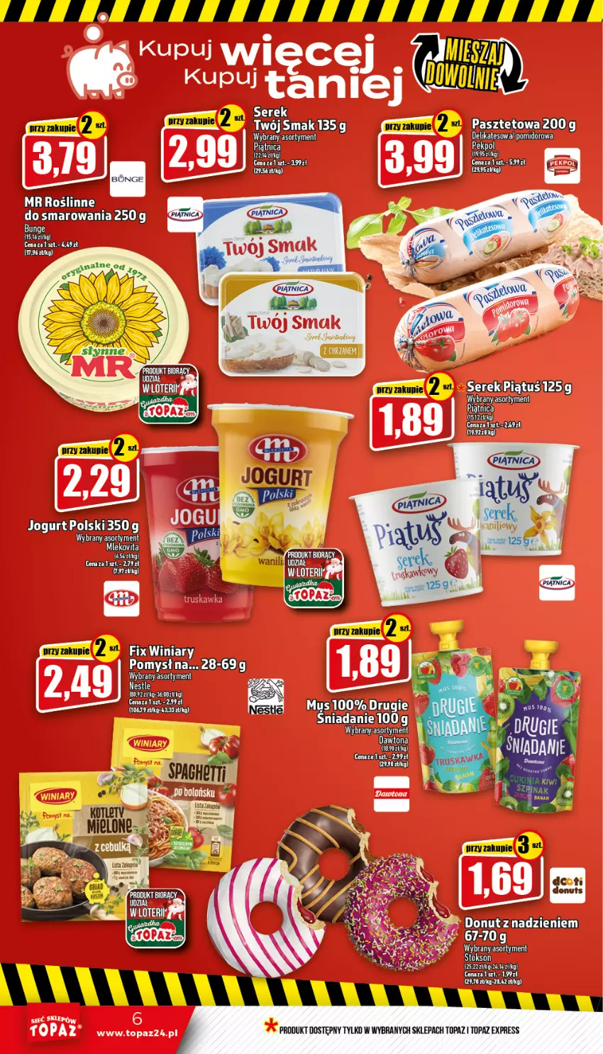 Gazetka promocyjna Topaz - Gazetka - ważna 12.01 do 18.01.2023 - strona 6 - produkty: Donut, LG, Mus, Pekpol, Piątnica, Ser, Serek, Top