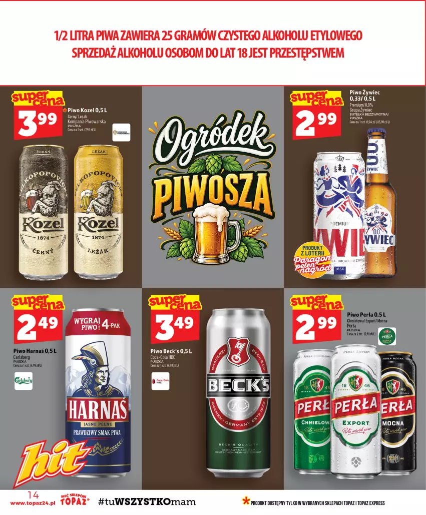 Gazetka promocyjna Topaz - Gazetka - ważna 10.09 do 16.09.2026 - strona 14 - produkty: Coca-Cola, Gra, Kozel, Piwa, Piwo, Por, Top