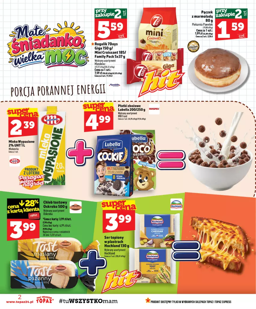 Gazetka promocyjna Topaz - Gazetka - ważna 10.09 do 16.09.2026 - strona 2 - produkty: Bell, Bella, Croissant, Fa, Hochland, Lubella, Mleko, Mlekovita, Mola, Pączek, Por, Rogal, Ser, Top, Vita C