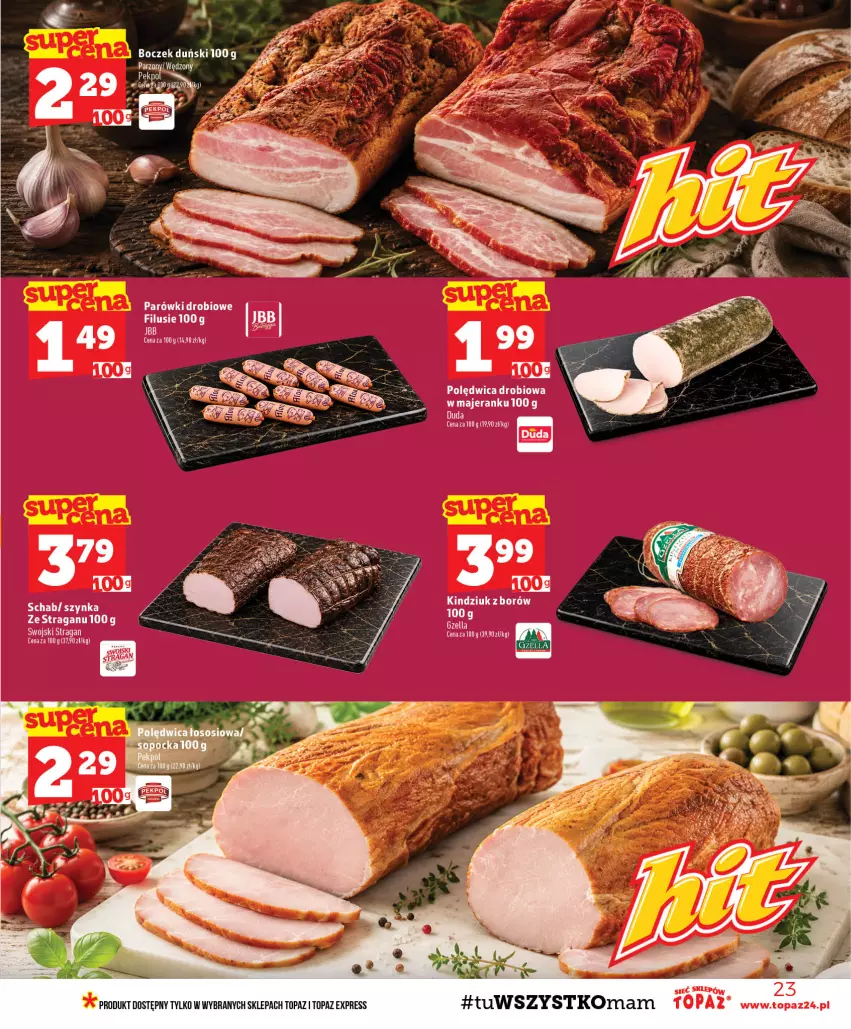 Gazetka promocyjna Topaz - Gazetka - ważna 10.09 do 16.09.2026 - strona 23 - produkty: Kindziuk, Parówki, Polędwica, Szynka, Top