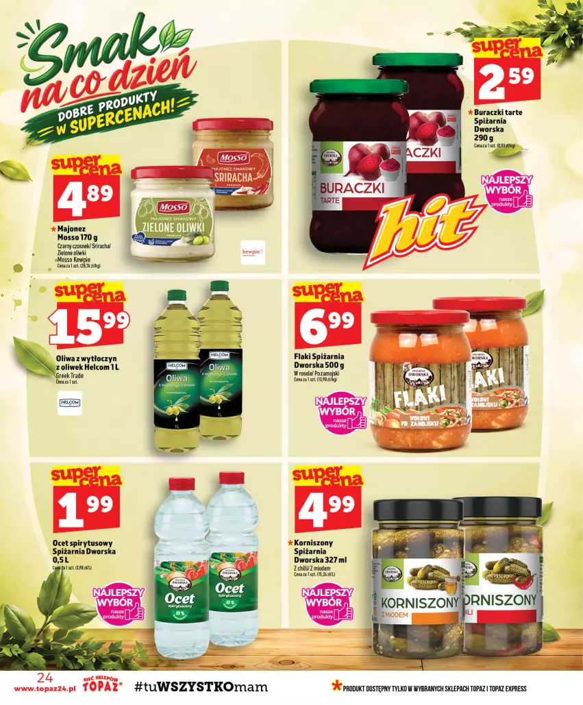 Gazetka promocyjna Topaz - Gazetka - ważna 10.09 do 16.09.2026 - strona 24 - produkty: Buraczki, Czosnek, Flaki, HELCOM, Korniszony, Majonez, Ocet, Oliwa, Oliwki, Top
