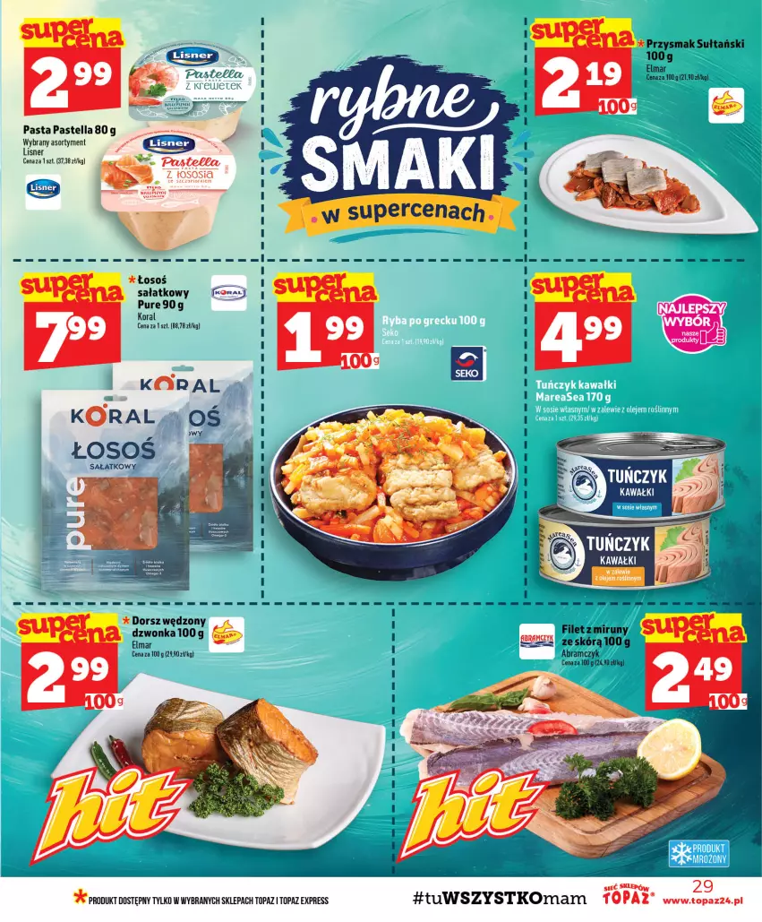 Gazetka promocyjna Topaz - Gazetka - ważna 10.09 do 16.09.2026 - strona 29 - produkty: Dorsz, Dorsz wędzony, Lisner, Pastella, Pur, Sałat, Top