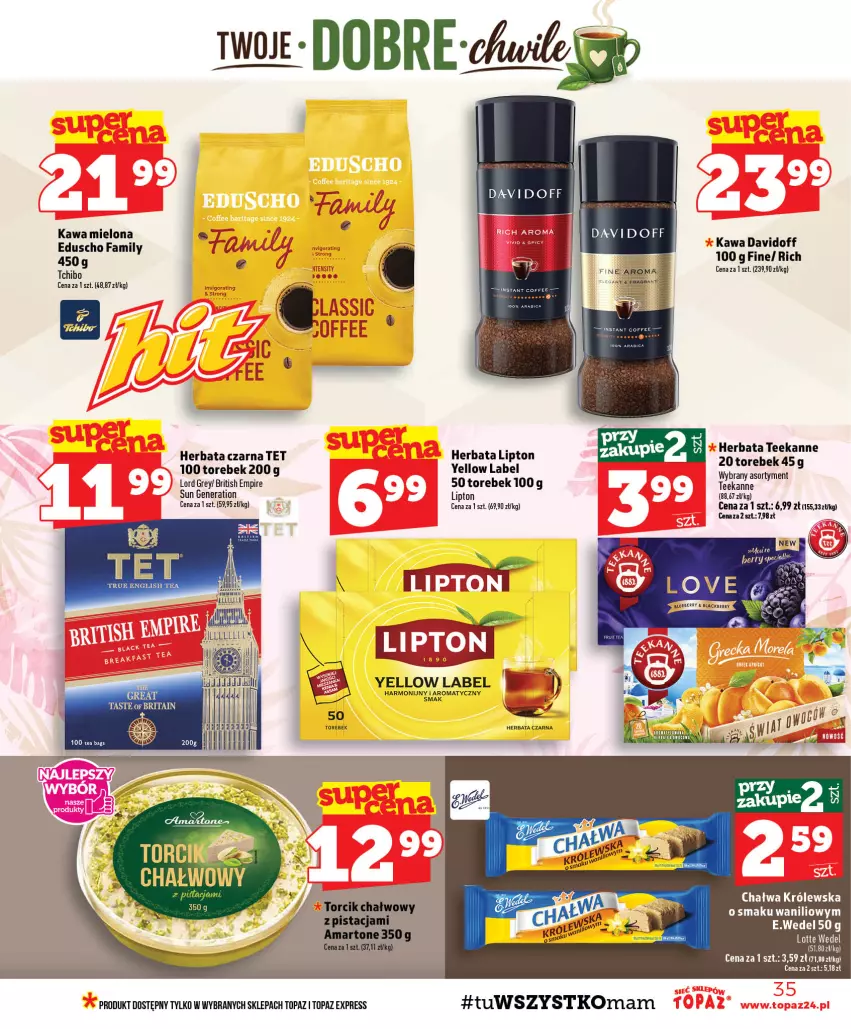 Gazetka promocyjna Topaz - Gazetka - ważna 10.09 do 16.09.2026 - strona 35 - produkty: Brit, Brita, Chałwa, Davidoff, Fa, Herbata, Herbata czarna, Kawa, Kawa mielona, Koc, Lipton, Tchibo, Teekanne, Top