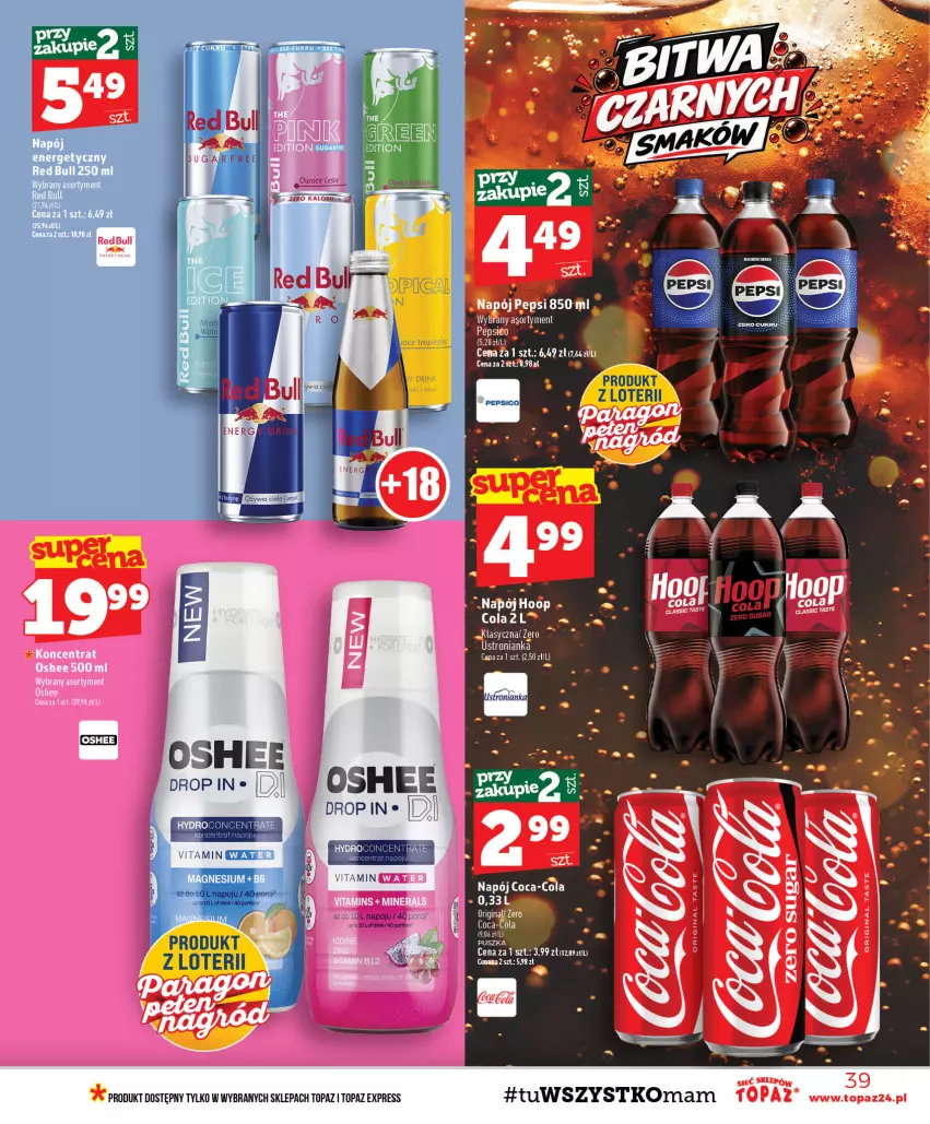 Gazetka promocyjna Topaz - Gazetka - ważna 10.09 do 16.09.2026 - strona 39 - produkty: Napój, Oshee, Pepsi, Ser, Top