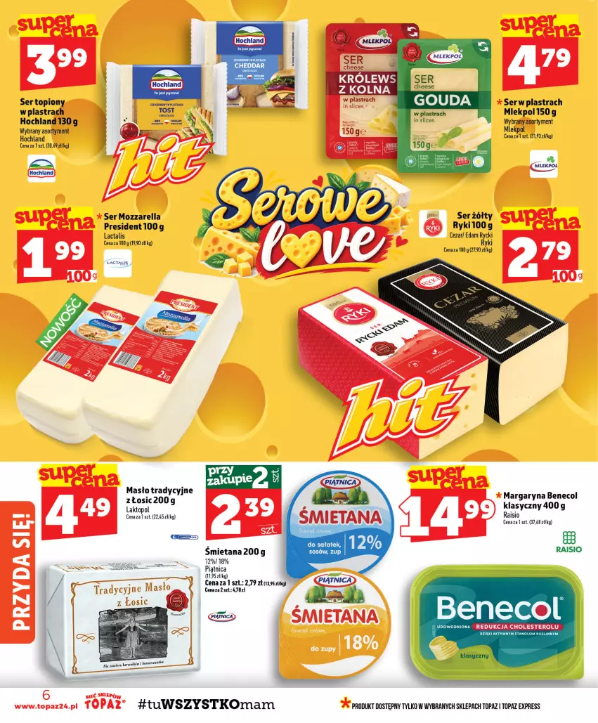 Gazetka promocyjna Topaz - Gazetka - ważna 10.09 do 16.09.2026 - strona 6 - produkty: Benecol, Edam, Gouda, Hochland, Margaryna, Masło, Mozzarella, Piątnica, Sałat, Ser, Sos, Top
