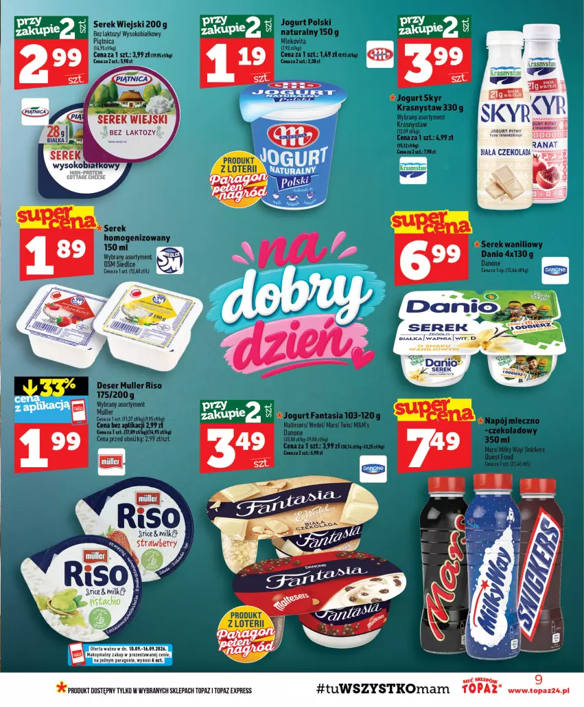 Gazetka promocyjna Topaz - Gazetka - ważna 10.09 do 16.09.2026 - strona 9 - produkty: Piątnica, Ser, Serek, Serek wiejski, Sok, Top