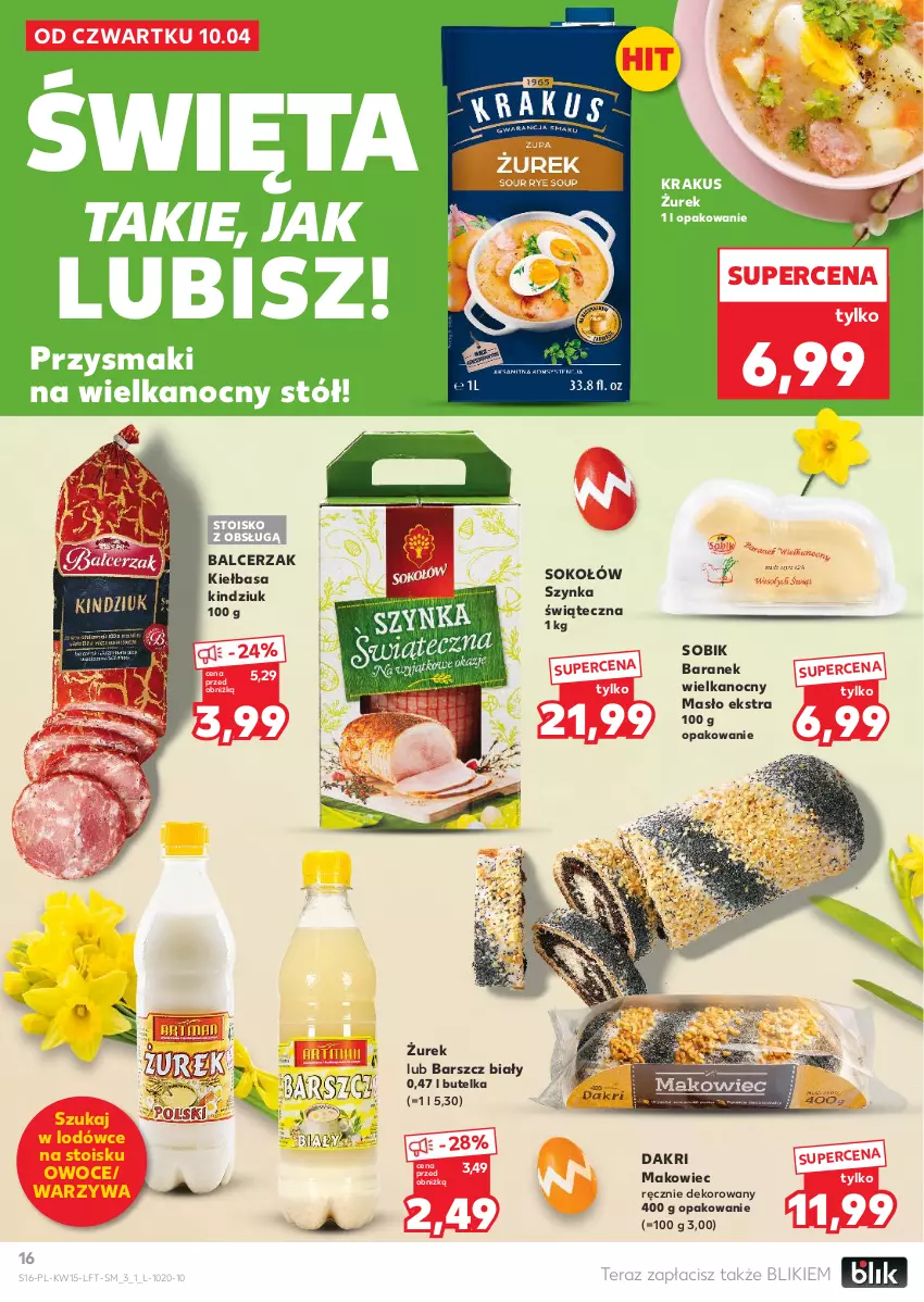 Gazetka promocyjna Kaufland - Gazetka tygodnia - ważna 10.04 do 15.04.2025 - strona 16 - produkty: Kiełbasa, Kindziuk, Krakus, Makowiec, Masło, Owoce, Przysmaki, Sok, Sokołów, Stół, Szynka, Tera, Warzywa