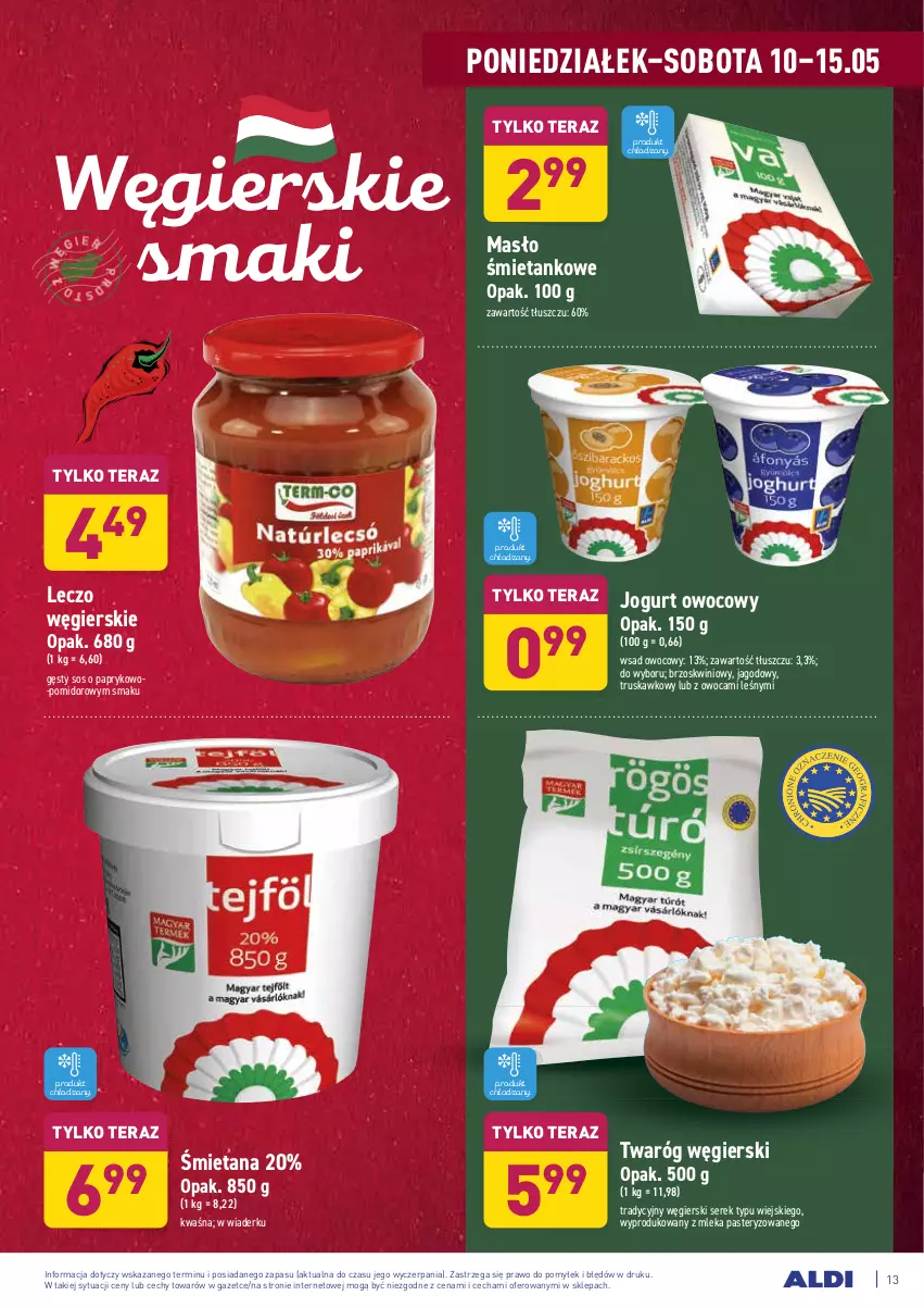 Gazetka promocyjna Aldi - ważna 10.05 do 15.05.2021 - strona 13 - produkty: Jogurt, Jogurt owocowy, Masło, Ser, Serek, Sos, Tera, Twaróg