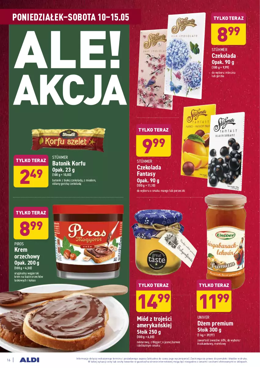 Gazetka promocyjna Aldi - ważna 10.05 do 15.05.2021 - strona 16 - produkty: Baton, Czekolada, Dżem, Fa, Fanta, Gin, Kakao, Krem orzechowy, Mango, Miód, Nektar, Por, Tera, Tonik