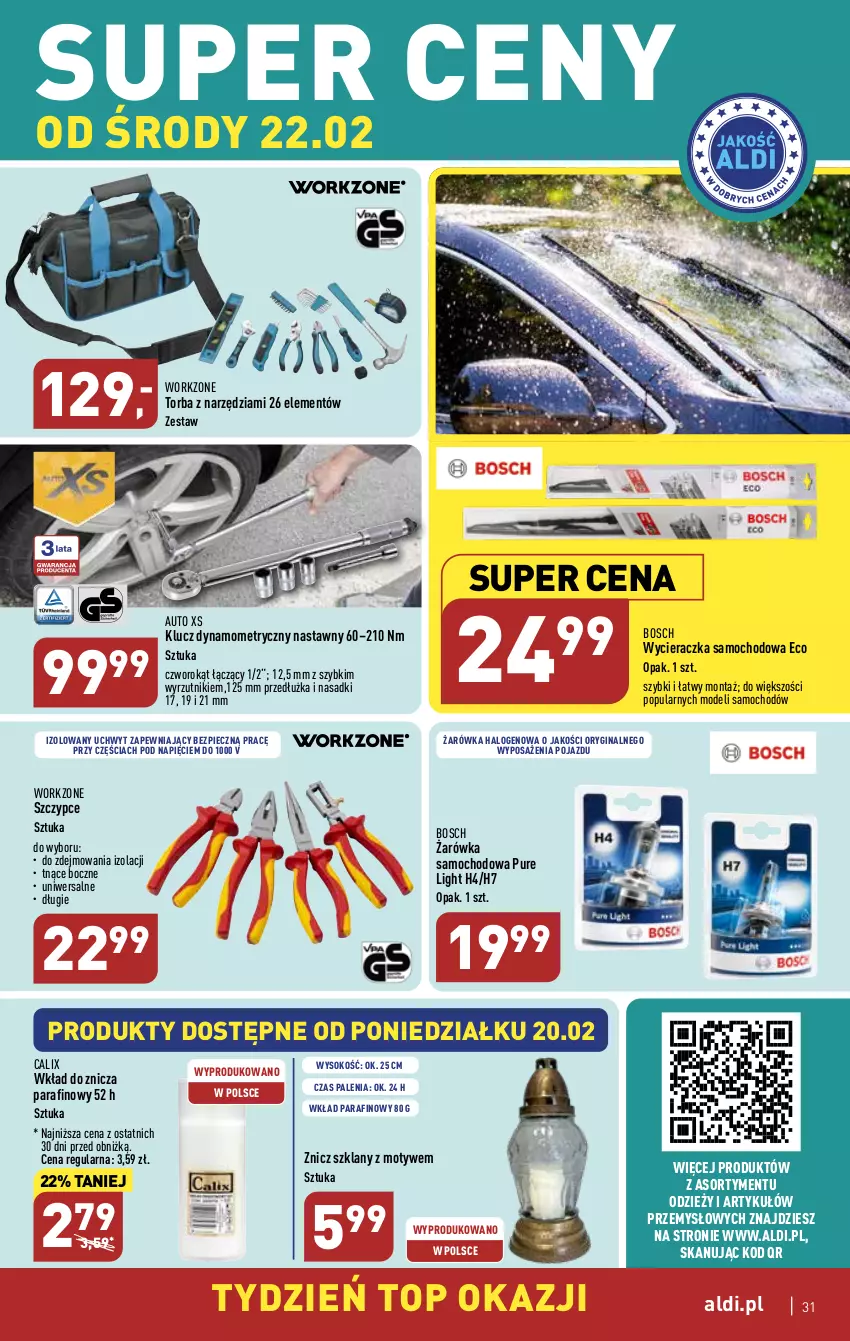 Gazetka promocyjna Aldi - Pełny katalog - ważna 20.02 do 25.02.2023 - strona 31 - produkty: Bosch, Gin, Halo, Piec, Pojazd, Pur, Sok, Szczypce, Top, Torba, Wycieraczka, Znicz