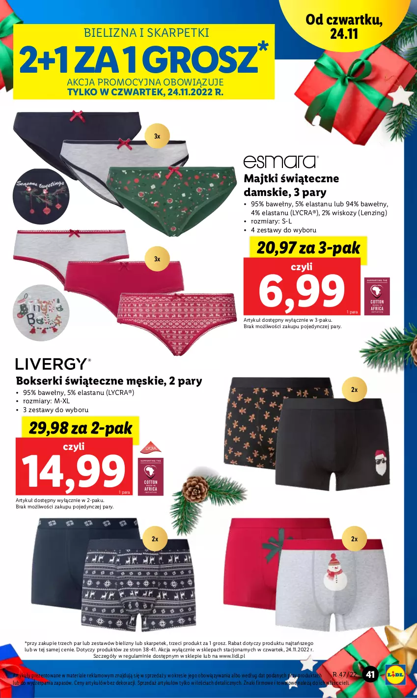 Gazetka promocyjna Lidl - GAZETKA - ważna 21.11 do 26.11.2022 - strona 45 - produkty: Bielizna, Bokserki, Karp, Majtki, Ser, Skarpetki