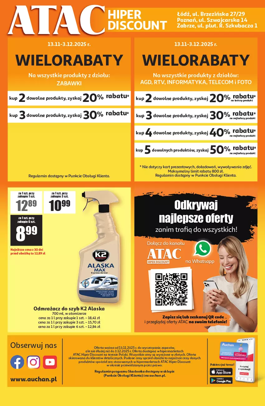 Gazetka promocyjna Auchan - ATAC Hiper Discount - ważna 13.11 do 03.12.2025 - strona 4 - produkty: Gra, K2, Odmrażacz do szyb, Ser, Telefon