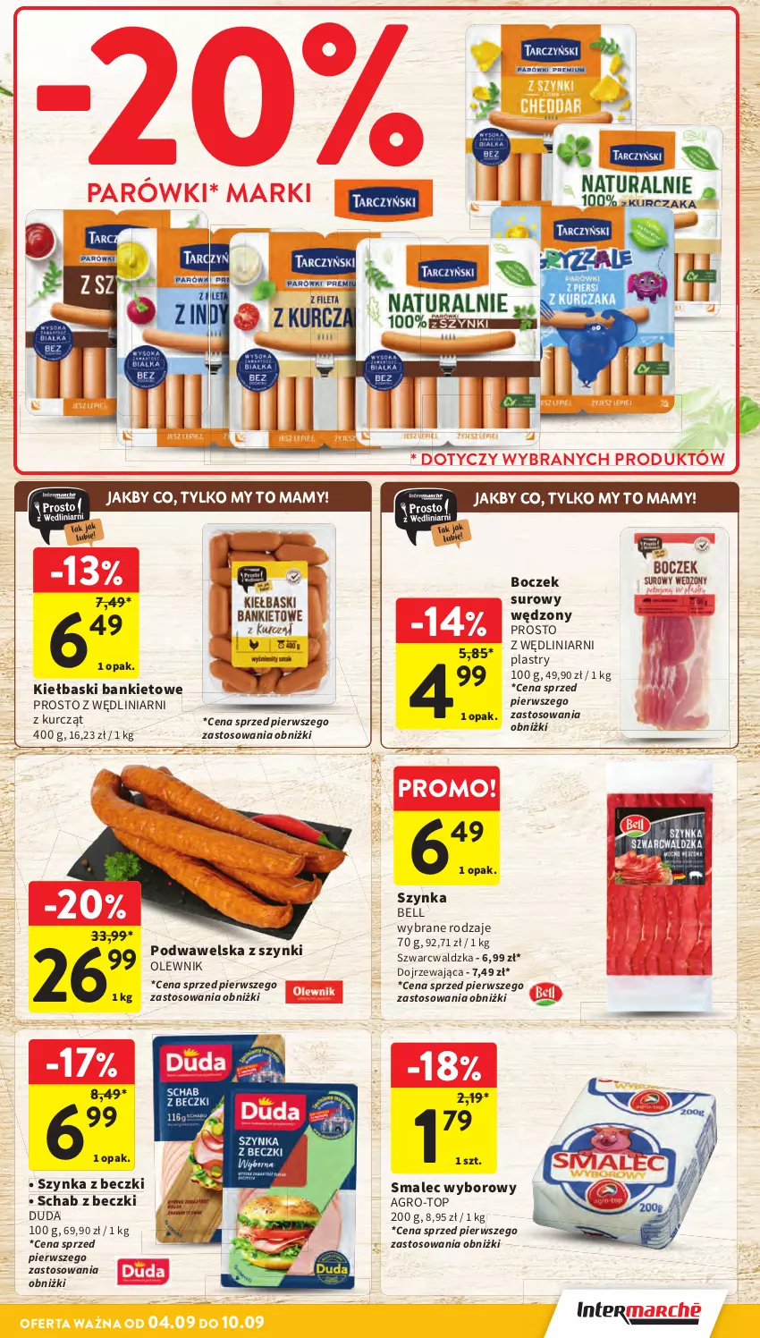 Gazetka promocyjna Intermarche - Gazetka promocyjna - ważna 04.09 do 10.09.2025 - strona 17 - produkty: Bell, Boczek, Duda, Olewnik, Parówki, Smalec, Szynka, Szynka z beczki, Top, Wawel