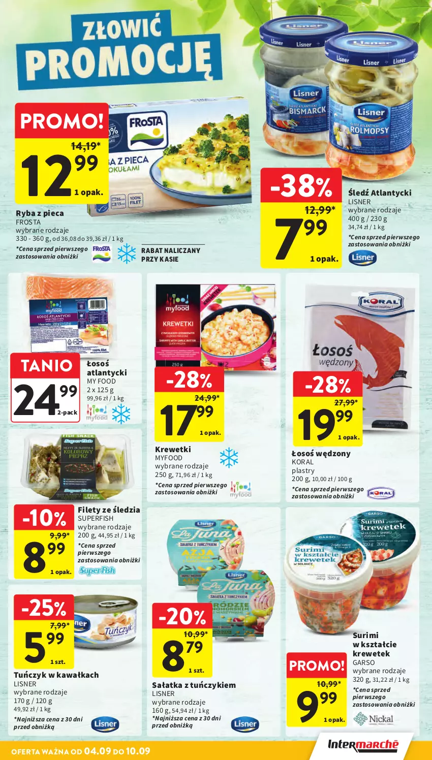 Gazetka promocyjna Intermarche - Gazetka promocyjna - ważna 04.09 do 10.09.2025 - strona 19 - produkty: Frosta, Kawa, Krewetki, Lisner, Piec, Ryba, Sałat, Sałatka, Surimi, Tuńczyk