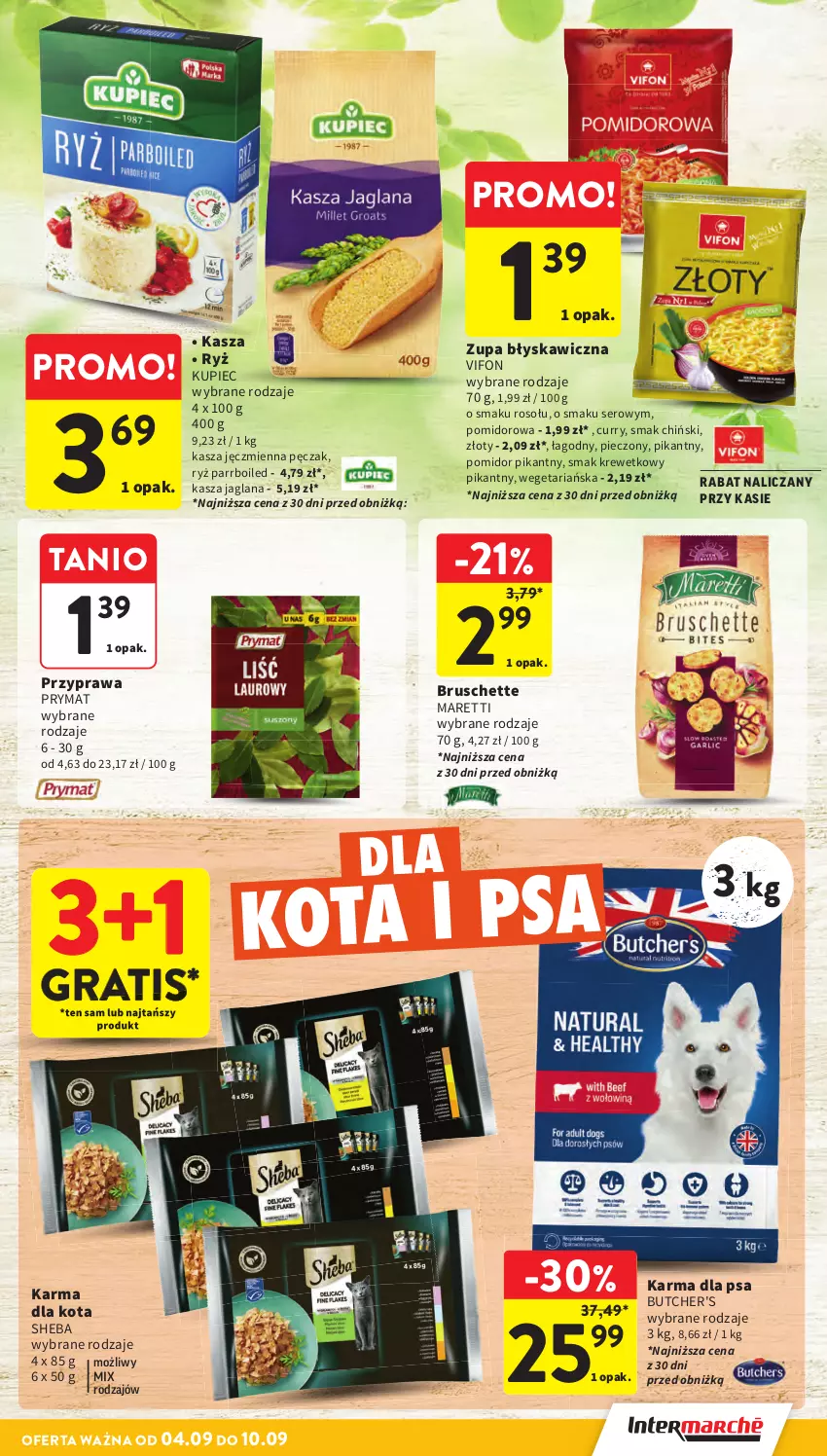 Gazetka promocyjna Intermarche - Gazetka promocyjna - ważna 04.09 do 10.09.2025 - strona 29 - produkty: Bruschette, Butcher's, Gra, Kasza, Kasza jaglana, Kasza jęczmienna, Kupiec, LANA, Piec, Prymat, Ryż, Ser, Sheba, Zupa