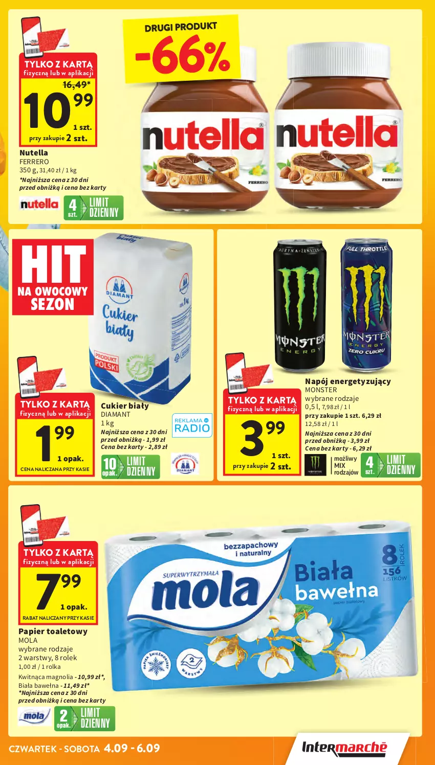 Gazetka promocyjna Intermarche - Gazetka promocyjna - ważna 04.09 do 10.09.2025 - strona 5 - produkty: Cukier, Diamant, Ferrero, Mola, Napój, Nutella, Papier, Papier toaletowy, Wełna