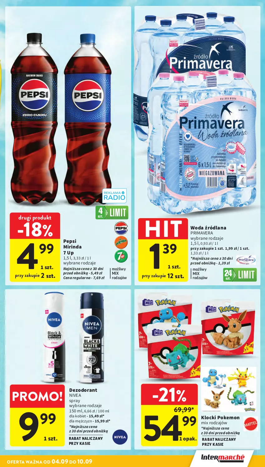 Gazetka promocyjna Intermarche - Gazetka promocyjna - ważna 04.09 do 10.09.2025 - strona 7 - produkty: Dezodorant, Klocki, LANA, Mirinda, Nivea, Pepsi, Prima, Primavera, Woda