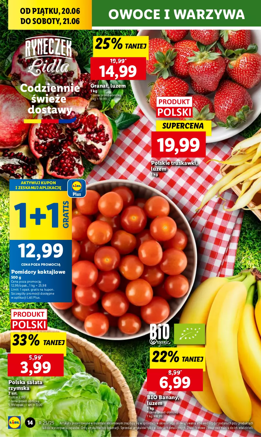 Gazetka promocyjna Lidl - GAZETKA - ważna 20.06 do 21.06.2025 - strona 20 - produkty: Banany, Gra, Granat, Owoce, Pomidory, Sałat, Truskawki, Warzywa
