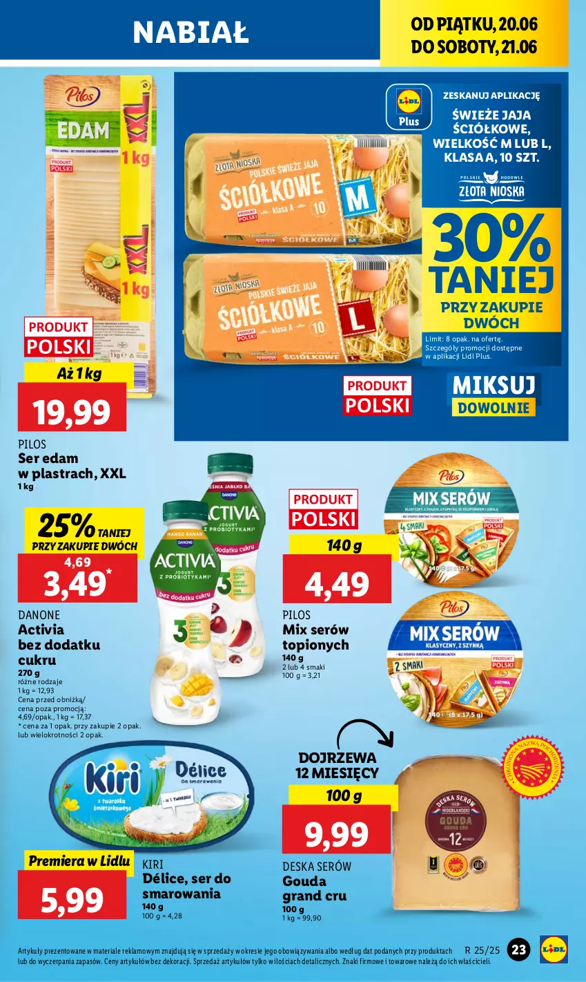 Gazetka promocyjna Lidl - GAZETKA - ważna 20.06 do 21.06.2025 - strona 29 - produkty: Activia, Danone, Deska serów, Edam, Gouda, Gra, Jaja, Pilos, Ser, Top