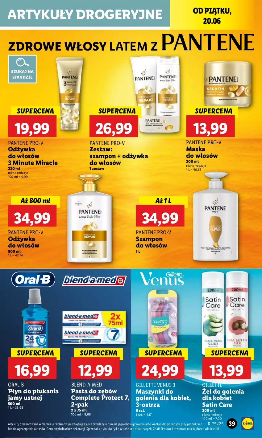 Gazetka promocyjna Lidl - GAZETKA - ważna 20.06 do 21.06.2025 - strona 49 - produkty: Blend-a-Med, Gillette, Gillette Venus, Maska, Maska do włosów, Odżywka, Pantene, Pasta do zębów, Płyn do płukania, Płyn do płukania jamy ustnej, Sati, Szampon, Venus