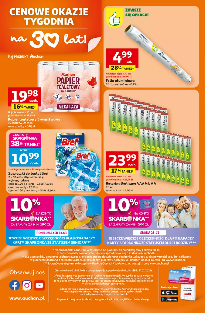 Gazetka promocyjna Auchan - 30 Lat Supermarket - ważna 15.01 do 21.01.2026 - strona 8 - produkty: Baterie alkaliczne, Bref, Folia aluminiowa, Papier, Zawieszki
