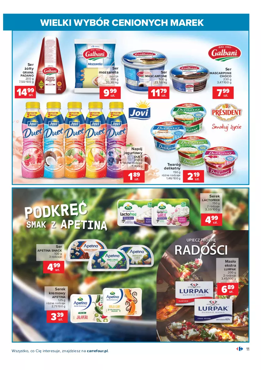 Gazetka promocyjna Carrefour - Gazetka Wielki wybór cenionych marek - ważna 02.11 do 14.11.2021 - strona 11 - produkty: Gra, Jogurt, Lurpak, Mascarpone, Masło, Mozzarella, Napój, Napój jogurtowy, Por, Ser, Serek, Twaróg, Twaróg delikatny