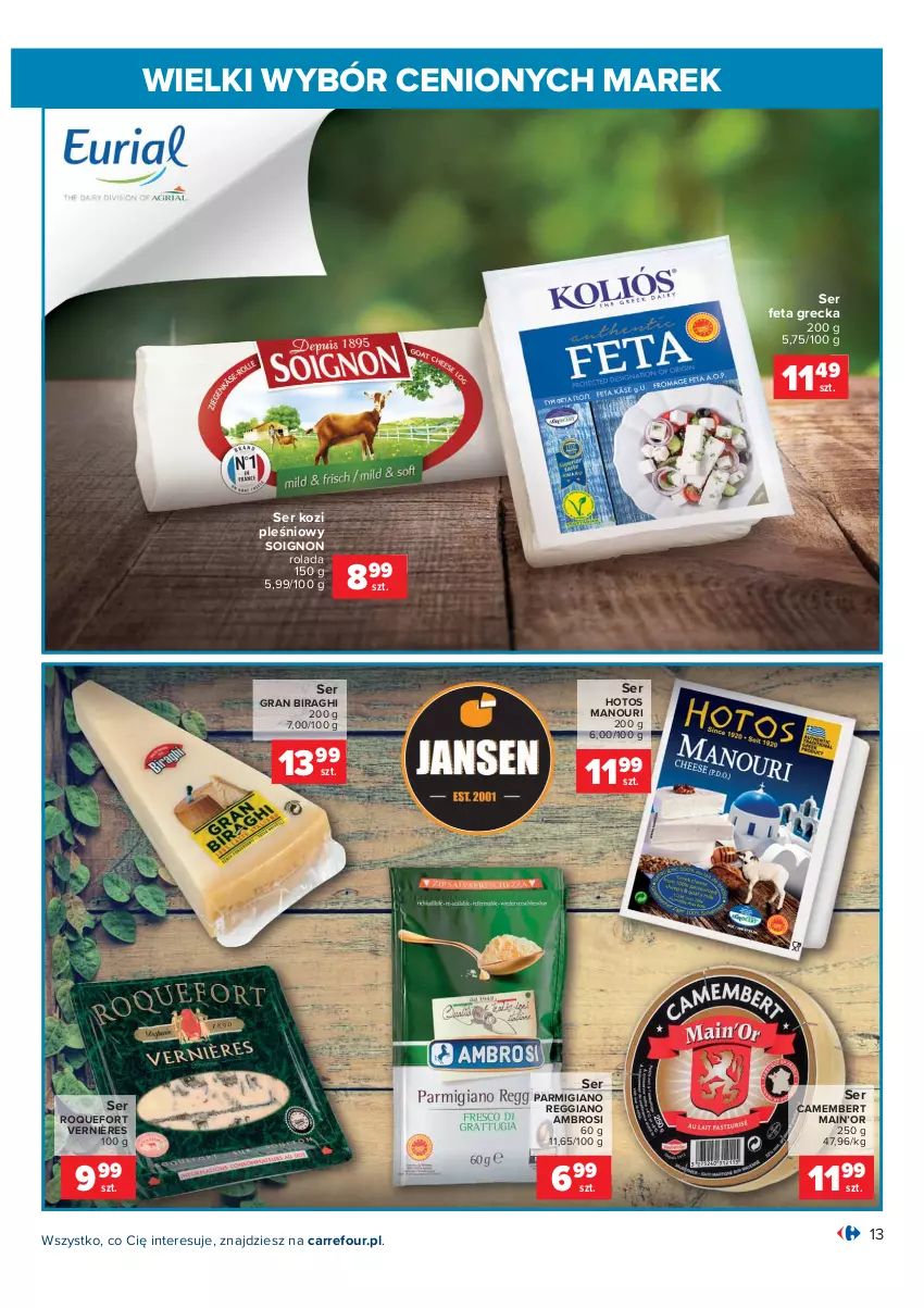 Gazetka promocyjna Carrefour - Gazetka Wielki wybór cenionych marek - ważna 02.11 do 14.11.2021 - strona 13 - produkty: Camembert, Feta, Gra, Rolada, Roquefort, Ser, Ser kozi